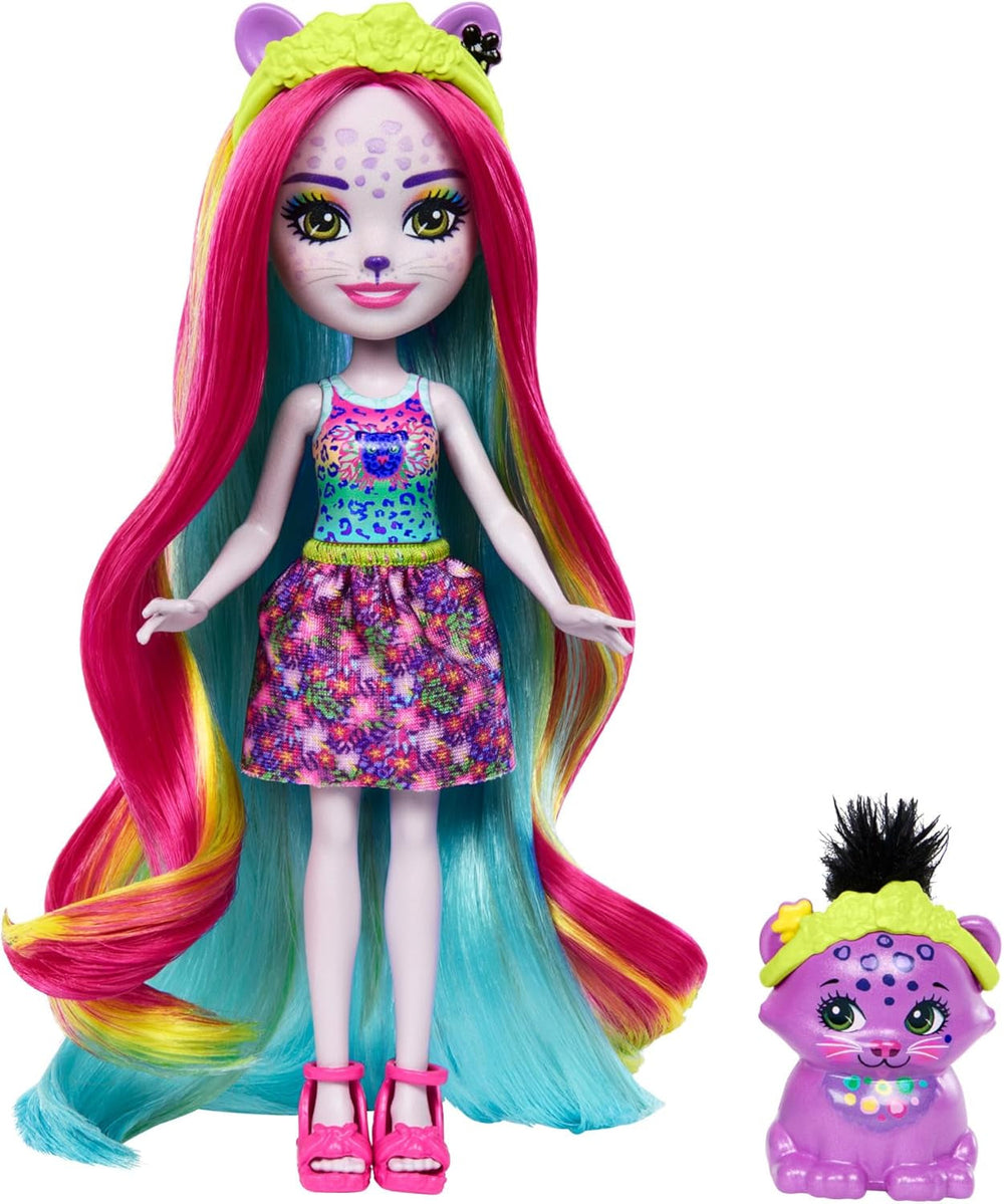 Enchantimals Sunshine Beach Pantherpuppe und Tierfreund mit Deluxe-Haar zum Stylen und Accessoires, Tierspielzeug, farbenfrohe Moden, HTJ69
