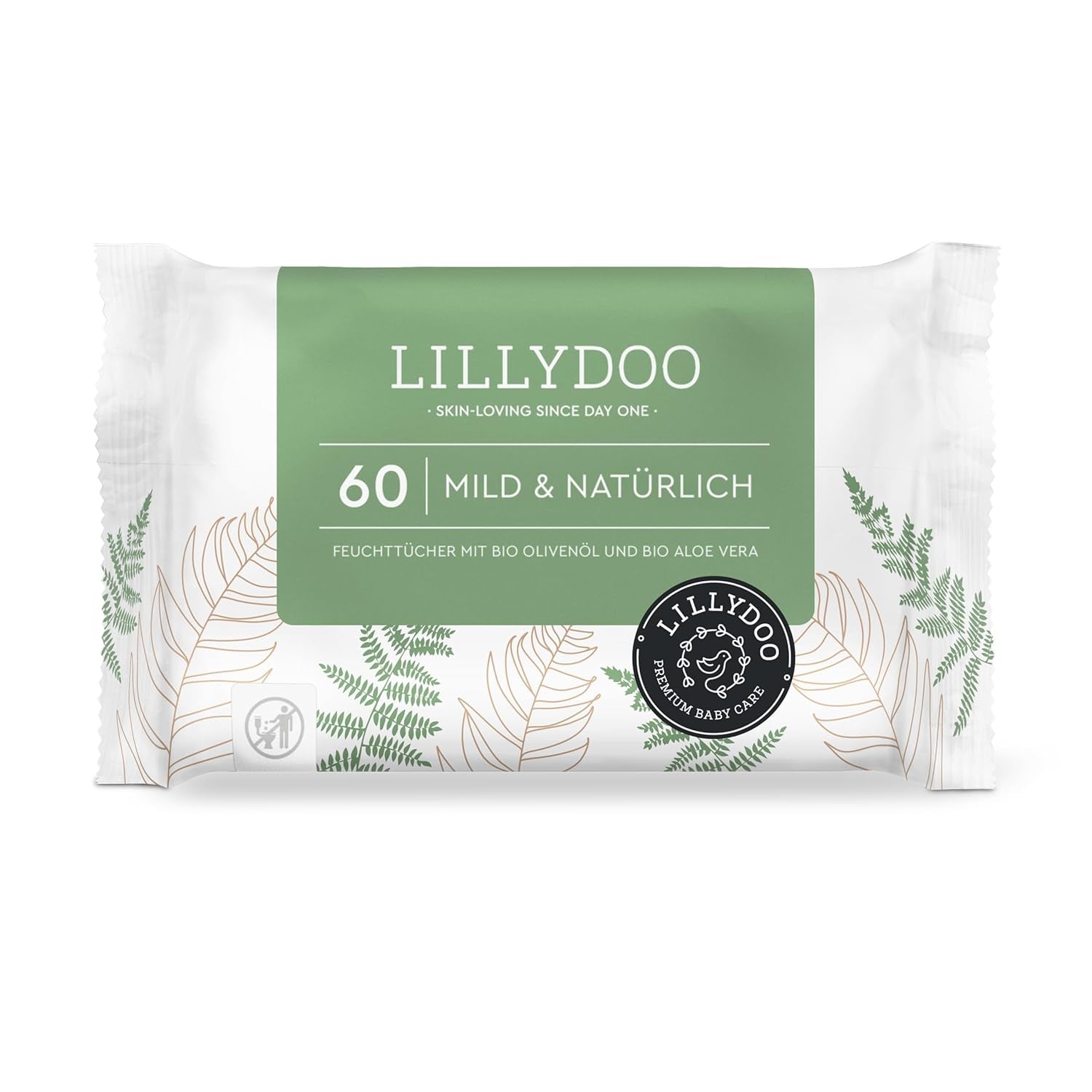 LILLYDOO Lingettes humides vertes, 600 unités (10 x 60), 100 % sans plastique, résistantes aux déchirures – Sans parfum, douces et naturelles, nettoyage doux pour les peaux sensibles, testées dermatologiquement