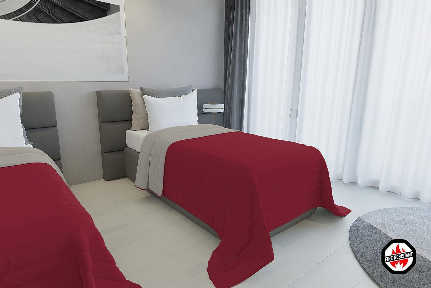 Pătură de vară din lenjerie de pat italiană, ignifugă, microfibră, bicoloră, bordeaux/gri deschis, 170 X 270 cm Plapumi si pilote Naty Shop