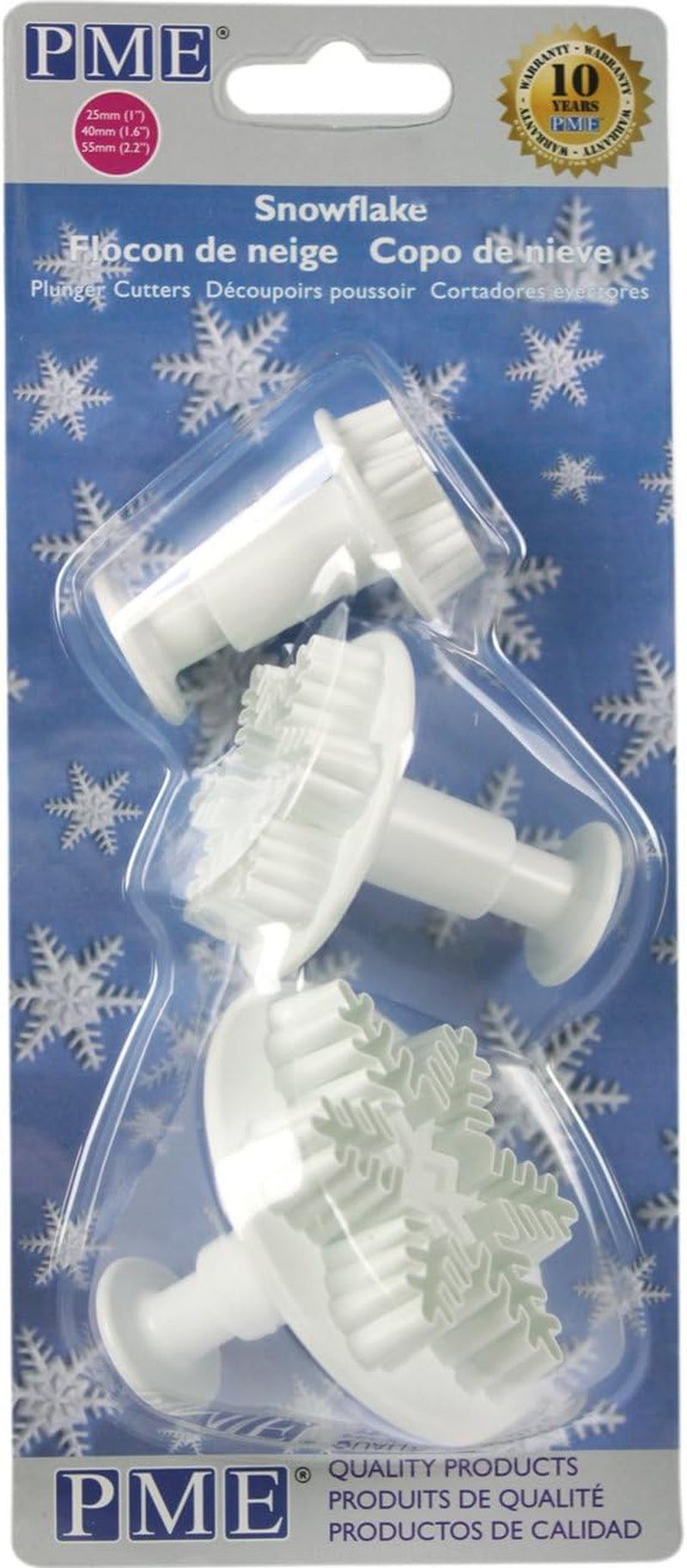 PME SF708 Emporte-pièce à Gaufrer Flocon de Neige, Petit, Moyen, Grand Format, Plastique, Blanc, 9,5 x 2 x 9,5 cm