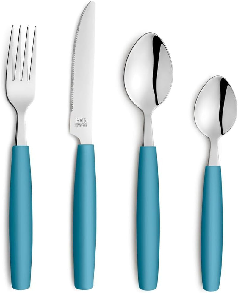 Beckmann & Rommerskirchen 2515 VALOA Besteck Set 4 Personnes | 16-Teilig | Pétrole | Spülmaschinenfest | Haute police de glace | Essbesteck: 4X Messer, Gabel, Esslöffel, Kaffeelöffel Cuisine Naty Shop Essence