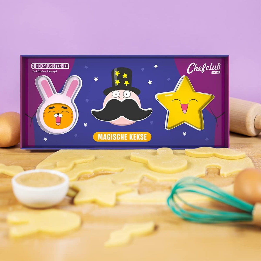 CHEFCLUB, Emporte-pièces magiques, Emporte-pièces aux designs imaginatifs, Ensemble de 3 emporte-pièces en métal, Recette incluse, À partir de 4 ans