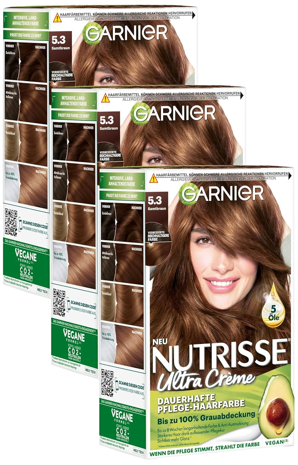 Garnier Nutrisse Coloration permanente pour cheveux avec huiles de fruits nourrissantes Tenue 8 semaines Couleur Ultra Crème Teinte 053 Marron velours (lot de 3) Naty Shop Hair Color Default Title