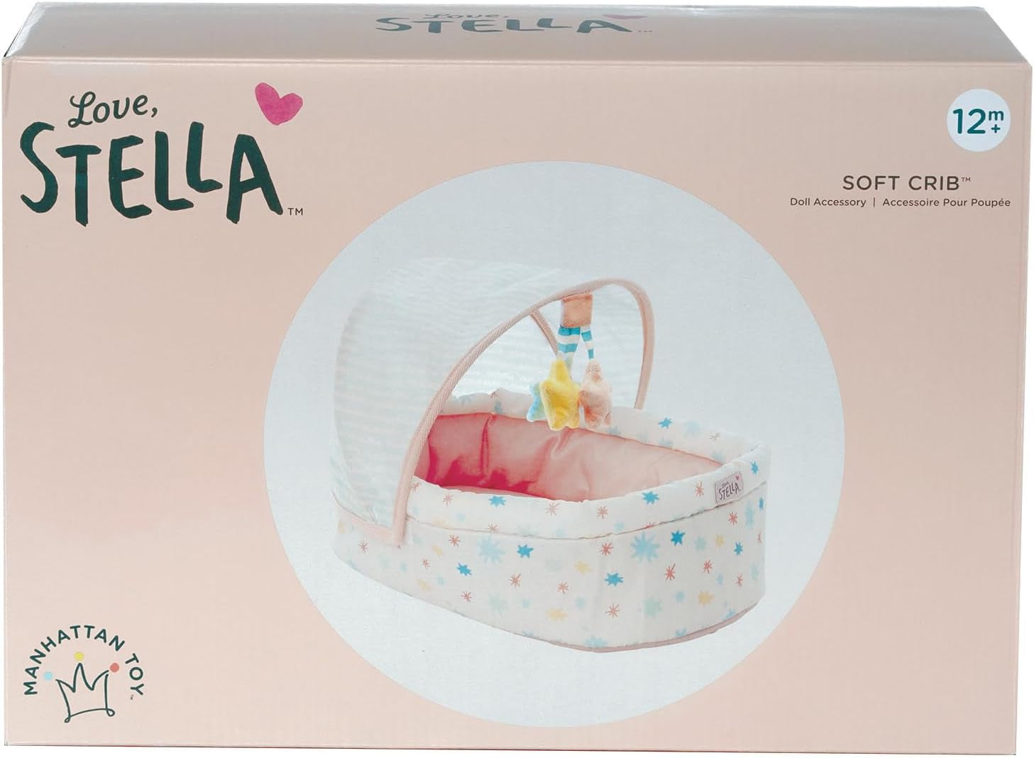 Stella Collection Weiches Babypuppenbett mit abnehmbarem Baldachin und Handy für 30,48 cm bis 38,1 cm Babypuppen, Klein