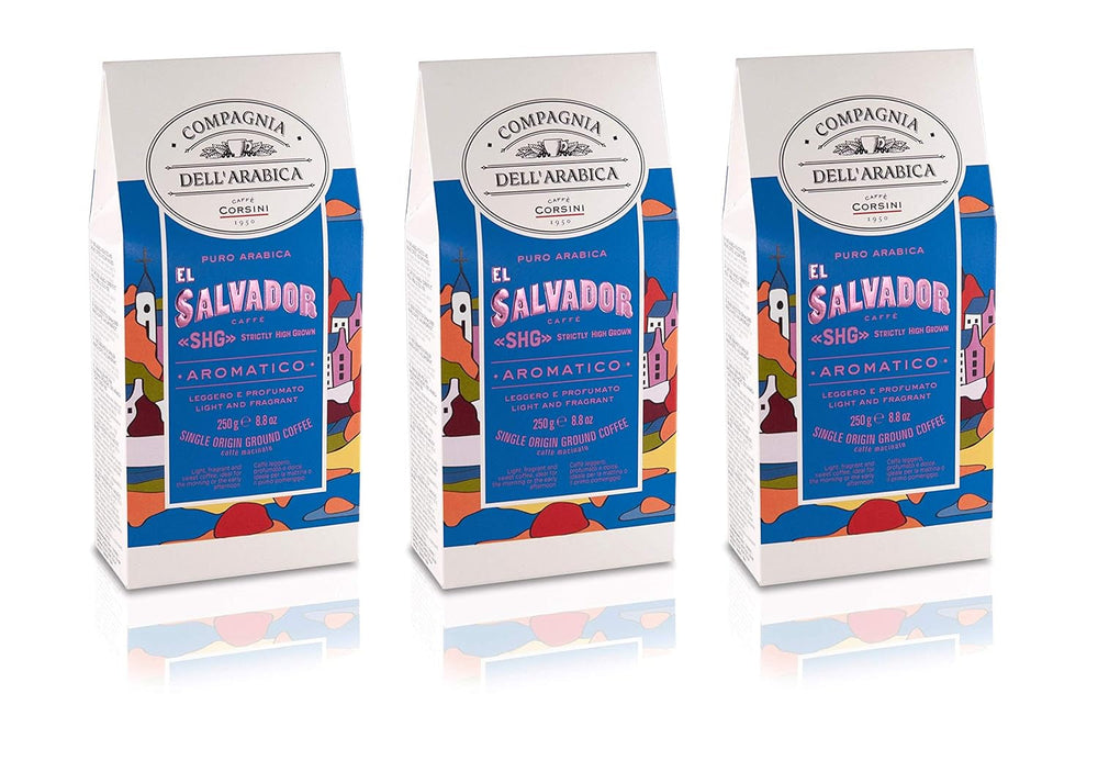 Caffè Corsini - Café en grains 3 X 250 grammes, Compagnia Dell'Arabica, différentes saveurs, origine unique, total 750G Café Naty Shop El Salvador Café moulu