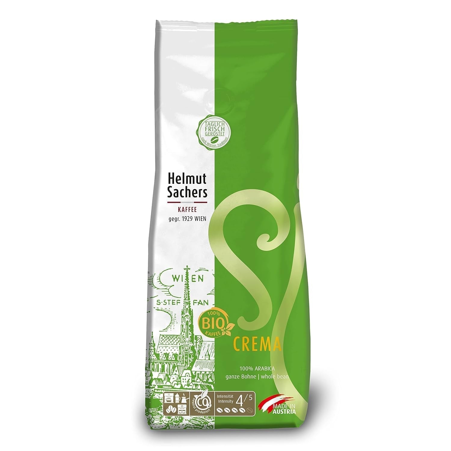 Helmut Sachers Kaffee - Mélange viennois, café viennois à base de grains Arabica de première qualité, torréfiés en Autriche Naty Shop Coffee 500 grammes Bio Cream