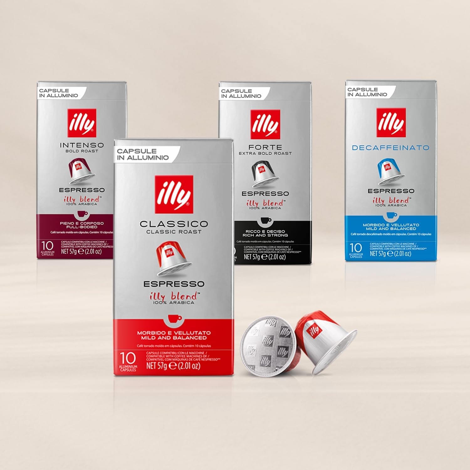 illy, Compatible Aluminium-Kaffeekapseln CLASSICO, 100 % Arabica avec des notes de fleurs d'oranger et de jasmin, goût sucré et arrière-goût sucré, 10 paquets de 10 capsules (100 au total)