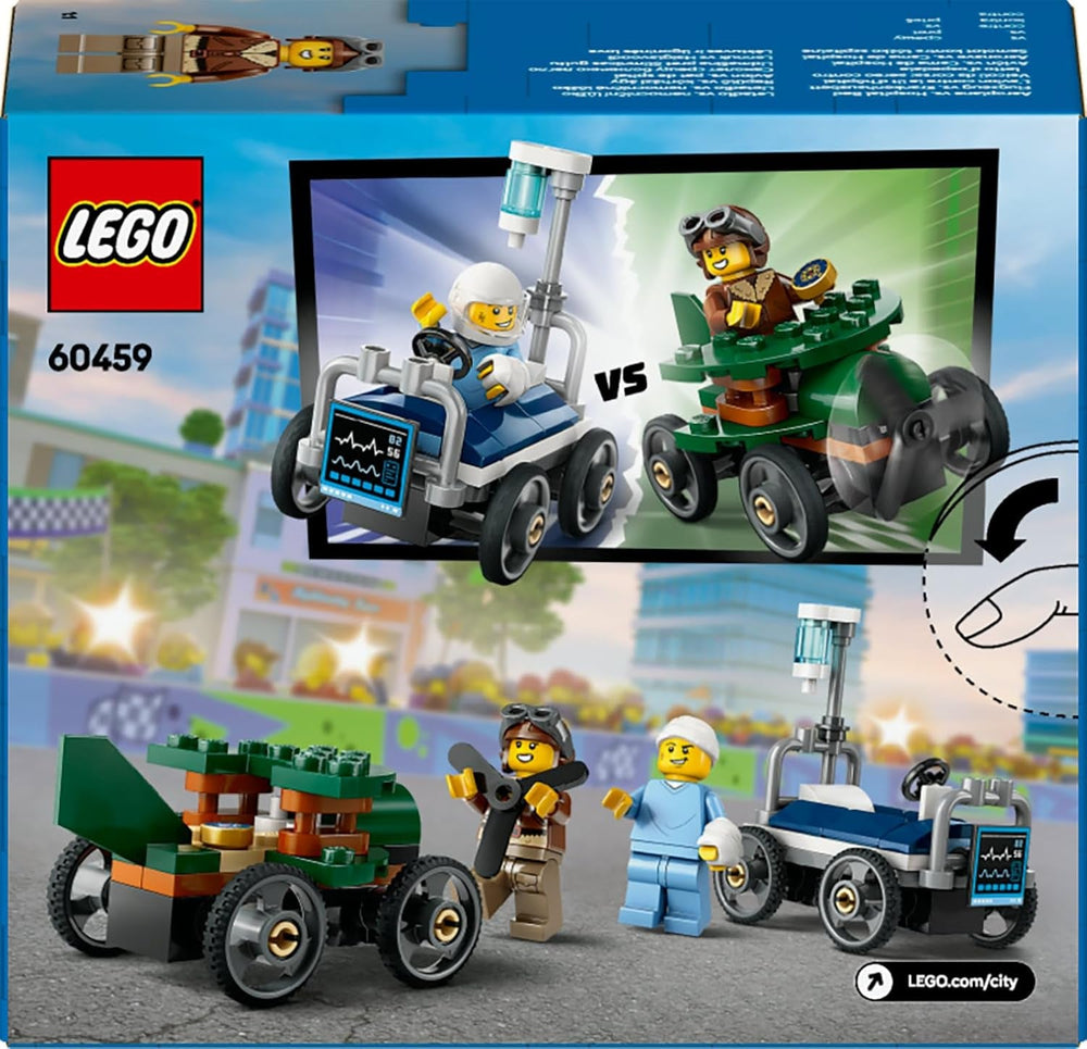 LEGO City Flugzeug vs. Krankenhausbett Rennwagen Set - Seifenkisten Spielzeug für Jungen und Mädchen ab 5 Jahren - Bauset mit 2 Minifiguren - Geschenk zum Geburtstag & für die Feiertage 60459