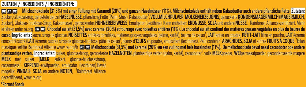 Nestlé NUTS, barres de chocolat aux noisettes fourrées au caramel, noisettes entières et délicieuse crème de bonbons, enrobées de chocolat au lait, 1 paquet (5 x 30 g)