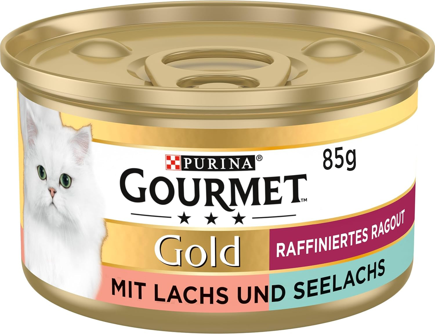 Hrană umedă pentru pisici Gourmet Gold Refined Ragout Duetto, cu somon și cod galben, pachet de 12 (12 x 85 g)