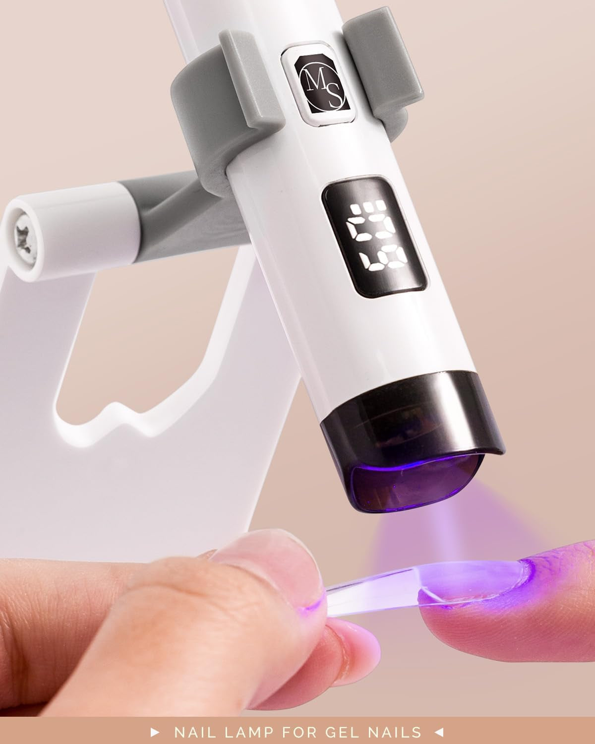 Melodysusie Lampe UV portable avec support pour ongles en gel, mini lampe UV LED rechargeable avec écran LCD, petite lampe UV portable avec 2 minuteries, sèche-ongles pour tous les types de vernis gel UV (blanc)