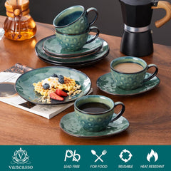 Service à café en grès Vancasso STARRY, service à café 12 pièces pour 4 personnes, comprenant des tasses à café et des soucoupes, look vintage