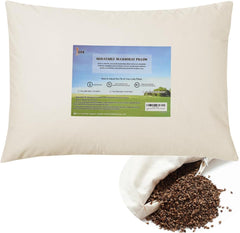 Oreiller de couchage en sarrasin biologique LOFE 35,6 x 50,8 cm Soutien cervical réglable et respirant pour dormir au frais pour les dormeurs sur le dos et sur le côté (coques de sarrasin tartare) Naty Shop Oreillers standard Couleur crème Taille japonaise (14 x 20 pouces)