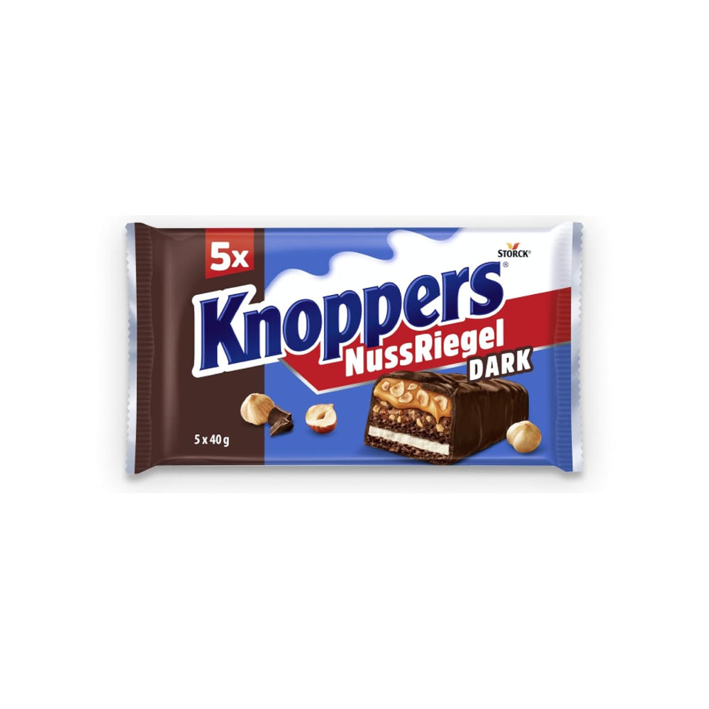 Knoppers Peanut Bar – 1 x 200g (5 barres) – Barre de chocolat au lait avec crème de cacahuète, cacahuètes salées hachées, caramel et chocolat au lait