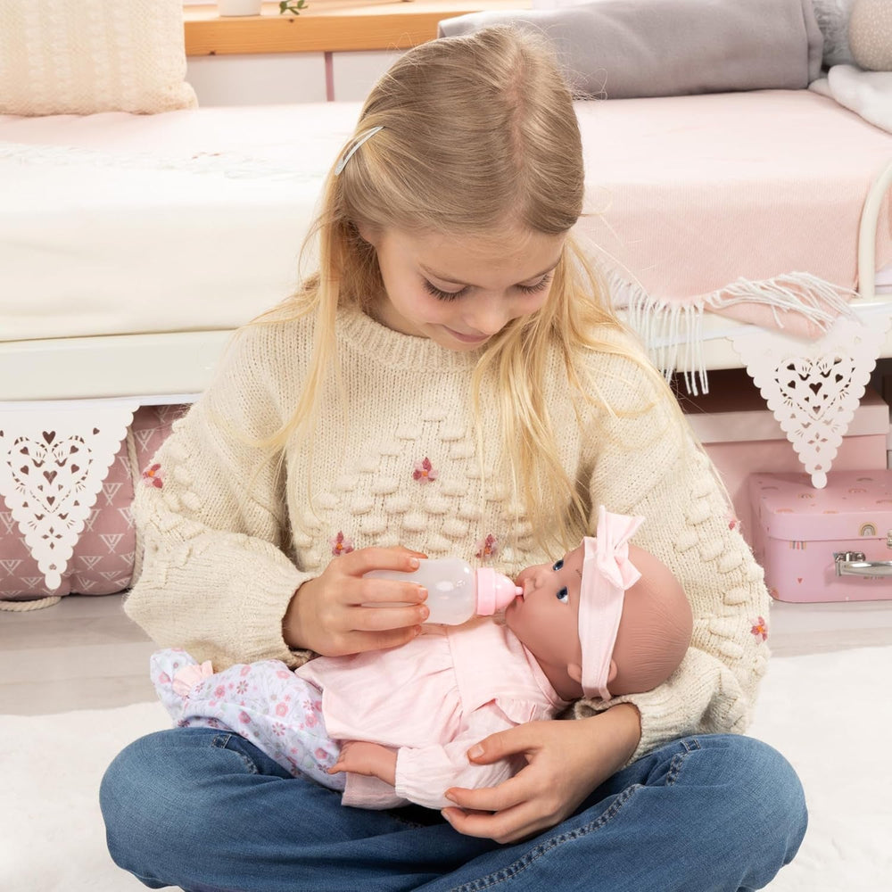 Bayer Design 93827AE Reborn Babypuppe, lebensecht, réaliste, Sucette, Flasche, 38 cm, Blanc, Rosa