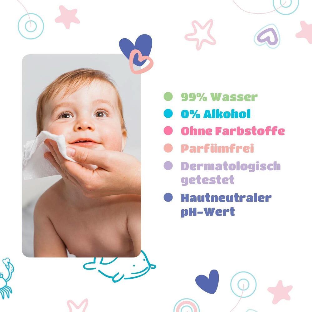 Kindii Lingettes humides pour bébés et enfants - Allantoïne - Sans parfum - Testé dermatologiquement - Pour peaux sensibles Lingettes humides pour bébé Naty Shop