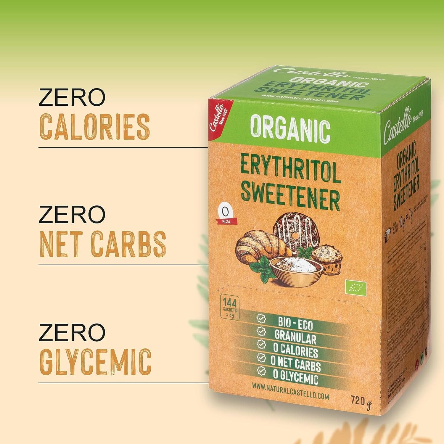 Érythritol biologique naturel | 144 sachets de 5 G, 720 grammes au total Édulcorants Naty Shop