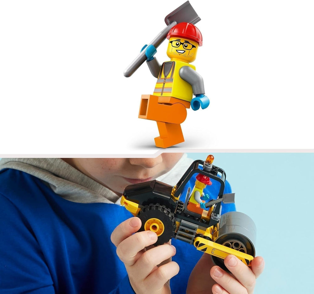 LEGO City Road Roller Véhicule de construction pour enfants de 5 ans Jouet à rouleau à vapeur avec figurine d'ouvrier du bâtiment Expérience de jeu imaginative pour garçons et filles Petit cadeau amusant 60401 Ensembles de construction Besuche den LEGO-Store