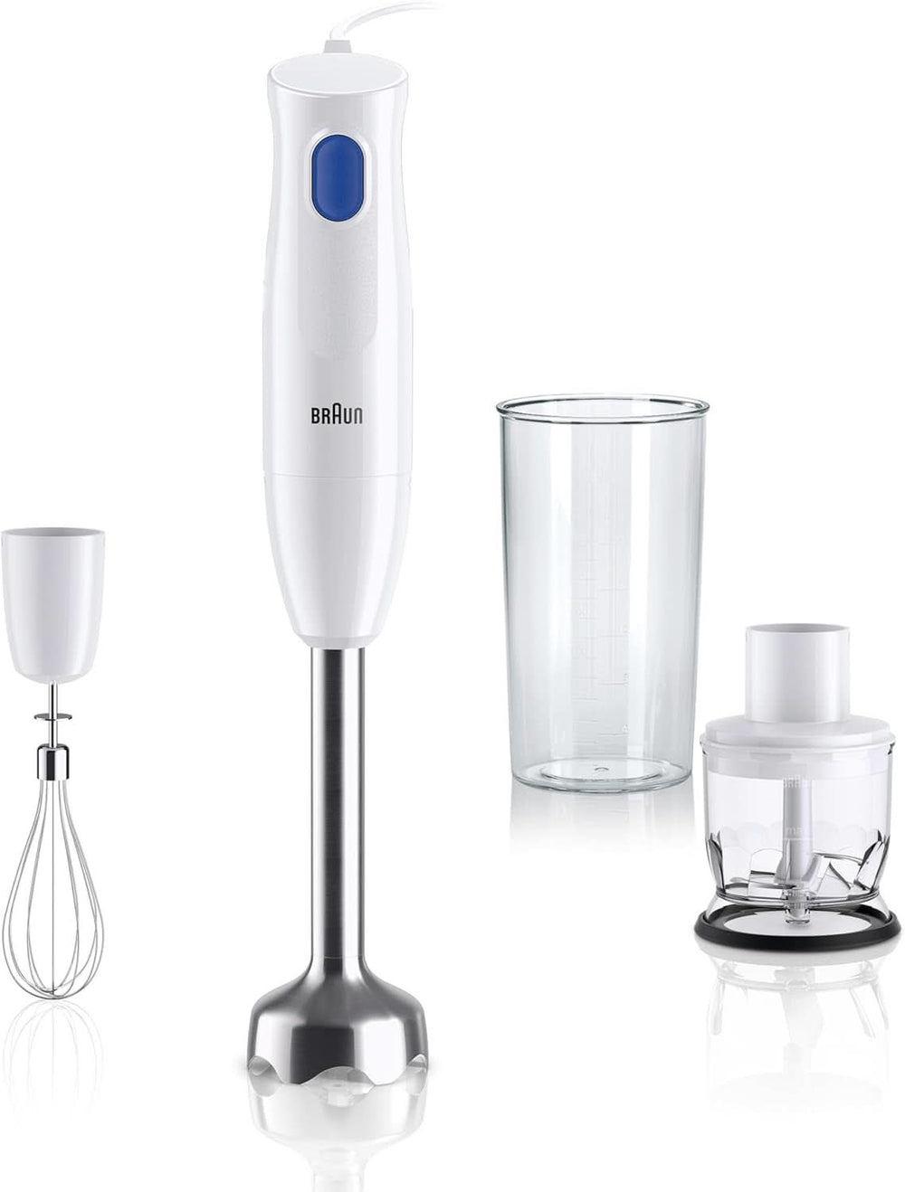 Braun Stabmixer MQ10.001M Multiquick 1 - Extra Light Pürierstab Mit Edelstahl-Mixfuß Und Easytwist System, Inkl. Mix- & Messbecher 600 ml, 450 watts, blanc mère et enfant Naty Shop Mq 10.202M