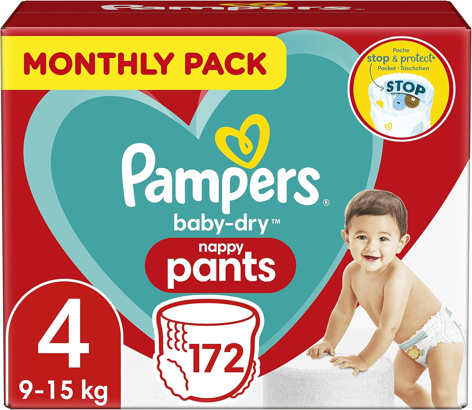 Pampers (ancienne version), culottes, taille 4, 9 kg-15 kg, paquet de trois (1 x 88 couches)