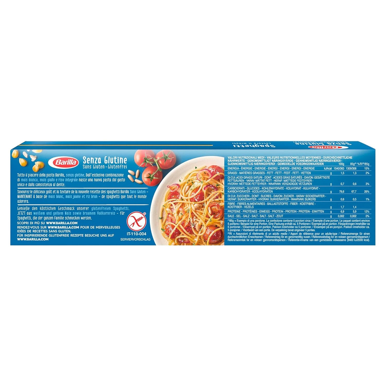 Spaghettis Barilla sans gluten no. 5, délicieux plats de maïs et de riz – parfaits pour les personnes atteintes de la maladie cœliaque ou d'intolérance au gluten 400g