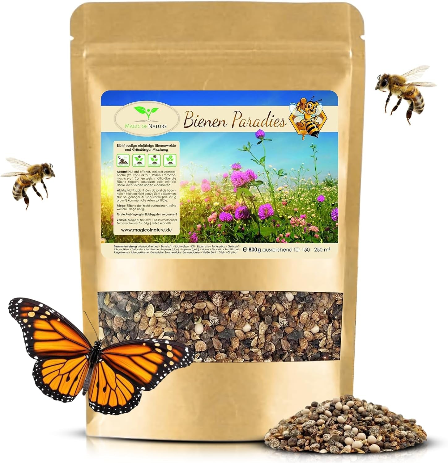 Magic of Nature 800Gr. Blumensamen Mischung - Bienen Paradies - Blühfreudige Bienenweide Für 150 Bis 250 M²