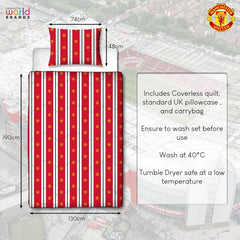 Manchester United FC Couette simple officielle réversible, rouge et blanc, sans housse, couette de football, taie d'oreiller, lavable, parfaite pour les voyages, les séjours d'une nuit, 10,5 Tog Couettes et couettes Naty Shop