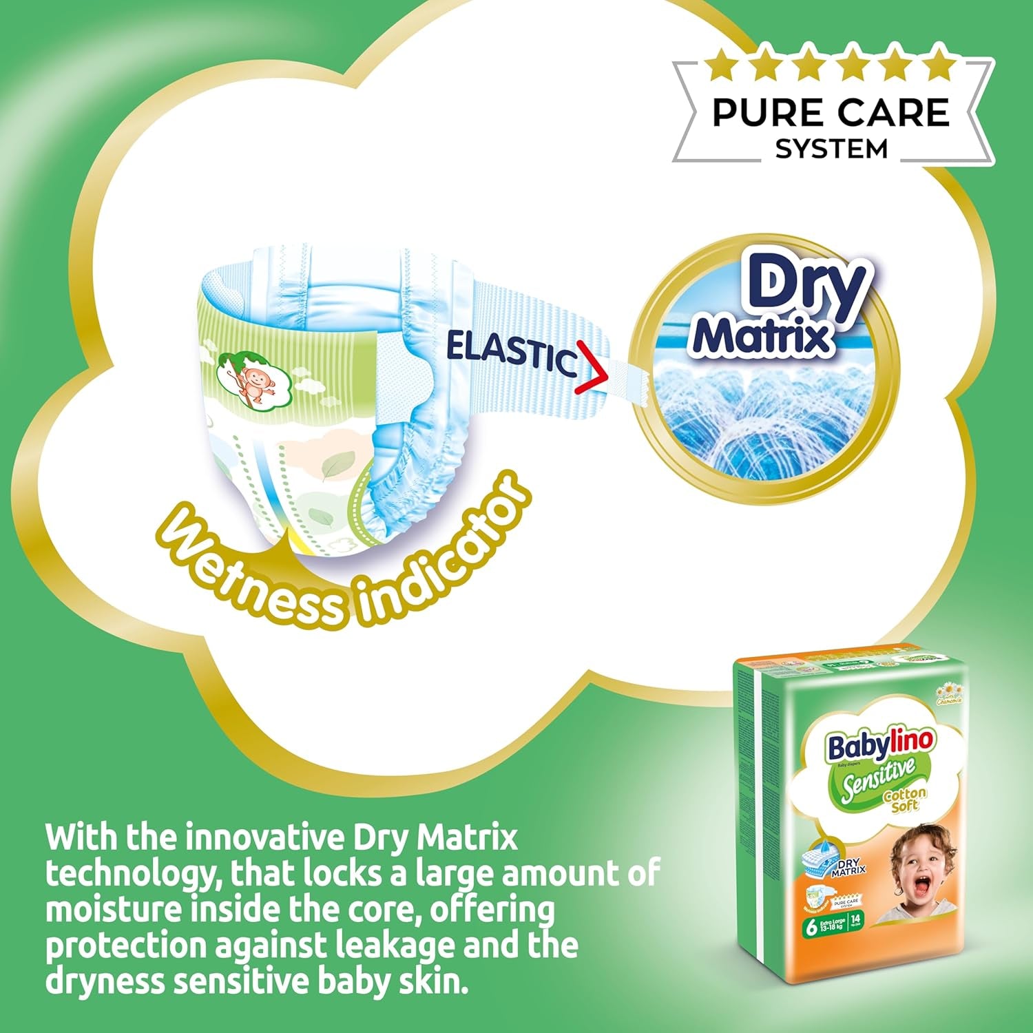 Couches pour bébés sensibles, taille 6, extra large (13-18 kg), 114 couches