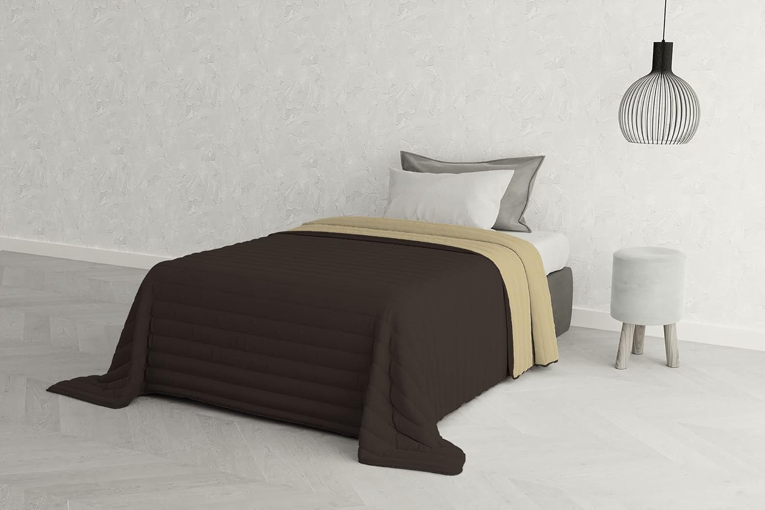 Literie italienne Estivo lit simple, linge, Aqua, 170 X 270 Cm Couettes et couettes Naty Shop Marrone/panna 170 X 270 Cm