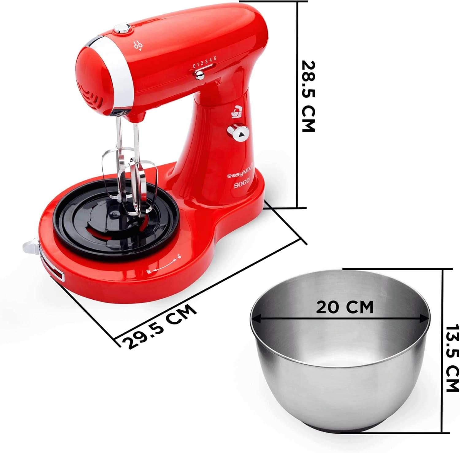 SS-14506 Machine à cuisine, mixeur et mixeur 3 en 1 avec couteaux, bâtonnets et haken zum kneten aus edelstahl, 5 Geschwindigkeiten, 3,2 litres (Rot) Mother and Child Naty Shop