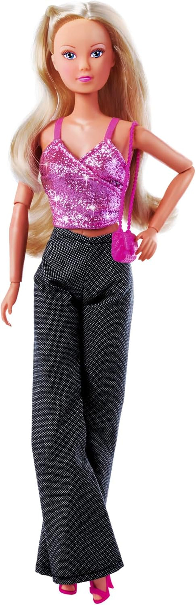 Simba Steffi Love Jeans et paillettes assortis de 2 façons UN article inclus Haut à paillettes avec jeans et accessoires de mode pour poupées de 29 cm Poupée non incluse à partir de 3 ans