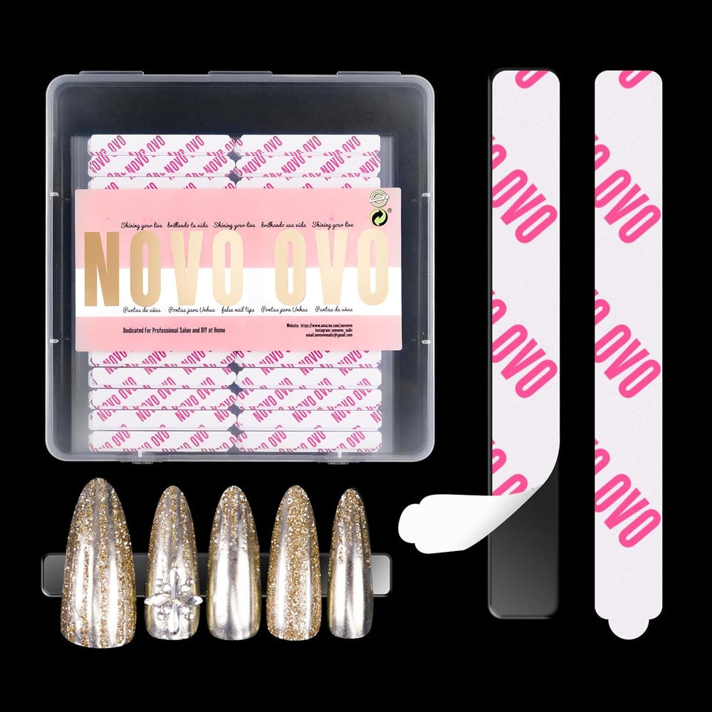 NOVO OVO 360 pièces facile à déchirer à presser sur feuille adhésive transparente double face pour nail art, emballage/stockage/pratique/accessoires, 30 pièces x 12 feuilles