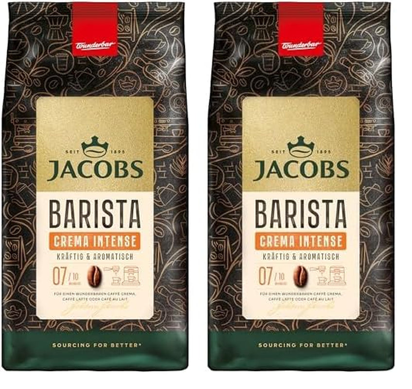 Jacobs Barista Cream Intense Café en grains 1kg - Intense, chocolat noir et noix de pécan, grains de café Arabica et Robusta Naty Shop 2 x 1 Kg Crème Intense