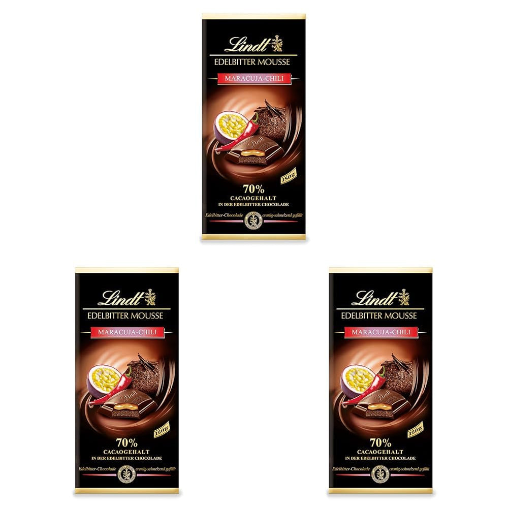 Mousse au chocolat noir Lindt avec piment et cerises | Barre 150g | Avec 70% de cacao et garniture de mousse au chocolat noir et piment cerise | Barre de chocolat | Chocolat noir