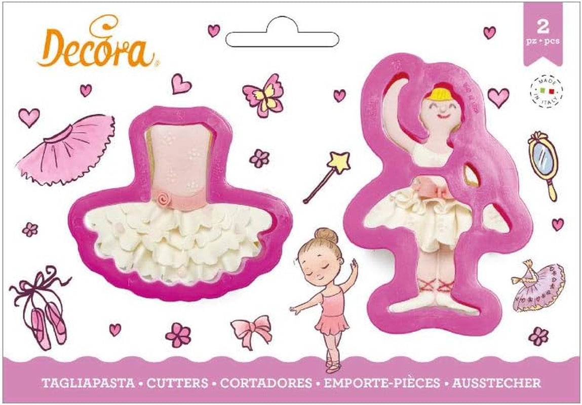 0255206 Moules à biscuits en plastique, danseuse et tutu, lot de 2, assortis