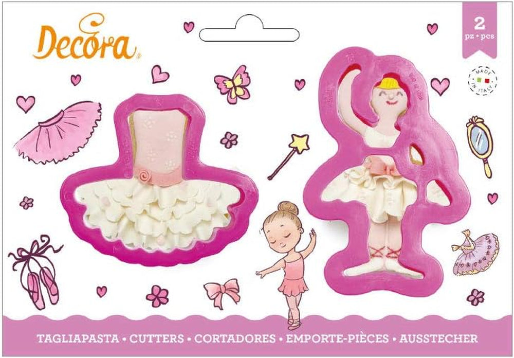 0255206 Moules à biscuits en plastique, danseuse et tutu, lot de 2, assortis