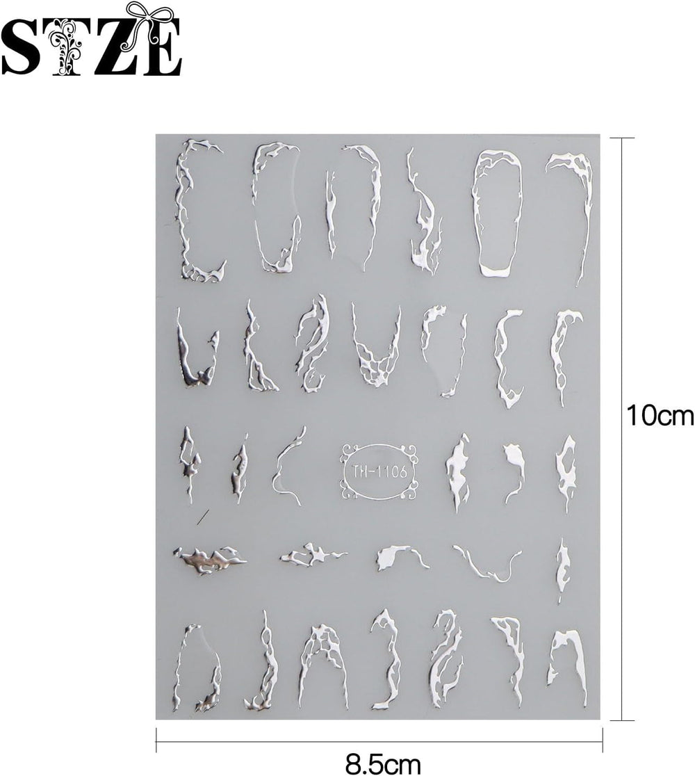 JMEOWIO Nagelsticker Marmor Linie 9 Blatt Nail Art Sticker Selbstklebend Nagelaufkleber Silber Bunt Dekoration Nageldesign Zubehör