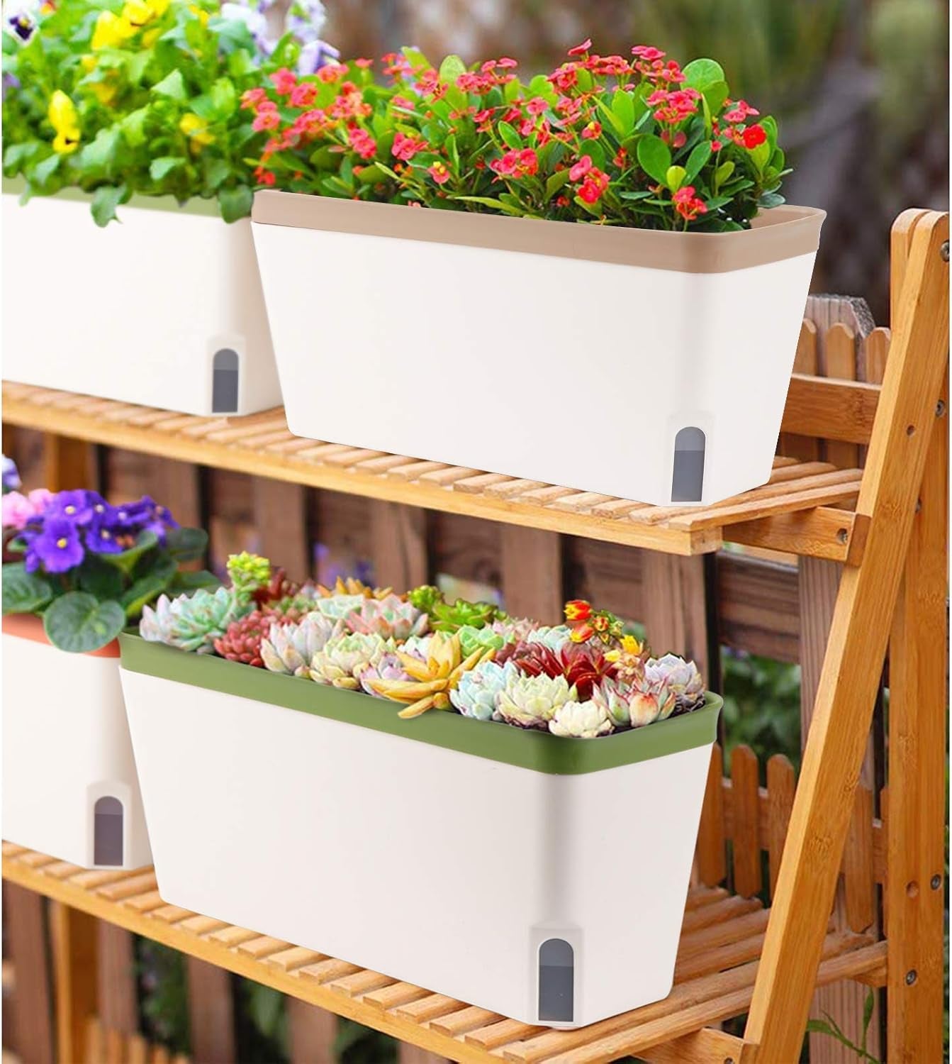 Pots de fleurs à arrosage automatique, lot de 3, pots de fleurs rectangulaires de 27 cm, pots à herbes, boîtes de rebord de fenêtre avec réservoir d'eau, pots de fleurs modernes en plastique pour intérieur et extérieur, jardin, bureau