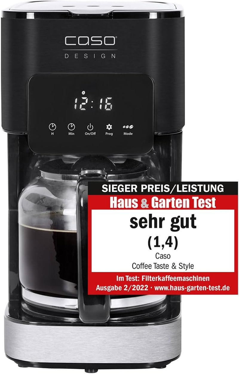 Machine à expresso CASO Coffee Taste and Style avec filtre permanent, 1,5 l, température d'infusion optimale 92-96 °C, système anti-goutte, tête d'infusion optimisée, acier inoxydable, 12 tasses