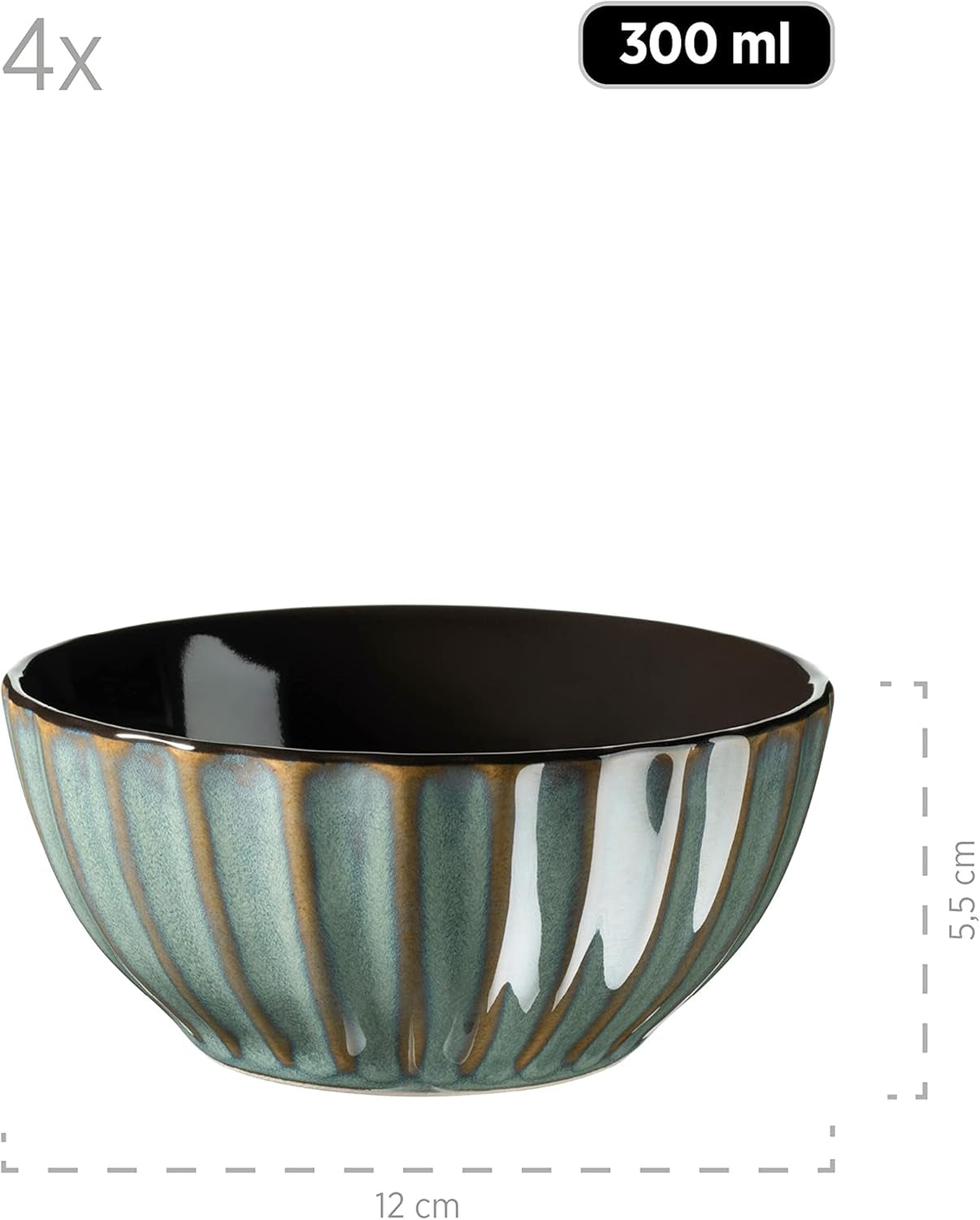 MÄSER 931966 Série Confino Service de table pour 4 personnes, look vintage moderne, service de petit-déjeuner en céramique, 12 pièces, couleur essence avec accents noirs, grès