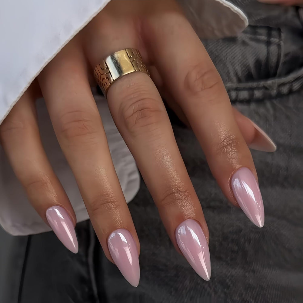 Ongles Chromés Autocollants - Colle Pailletée Brun Amande Moyen Sur Les Ongles Faux Ongles Pailletés Colle Sur Ongles Artificiels Ongles Acryliques Vernis Pour Femme 24 Pièces