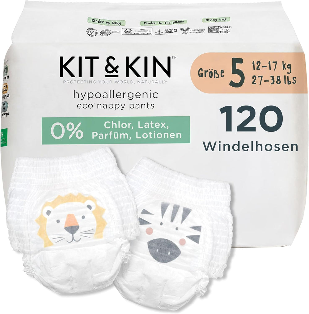 Kit & Kin Premium Eco Couches, taille 4 (9-16 kg), 132 couches, à base de plantes et hypoallergéniques, protection fiable contre les fuites, végétaliennes et sans cruauté envers les animaux