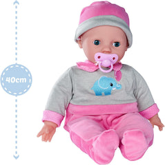 Simba 105140066 - Laura Interactiv, Weichkörperpuppe mit Schlafaugen, brabbelt bei Bewegung, trinkt von Flasche und schläft EIN, 40cm, Babypuppe ab 2 Jahre