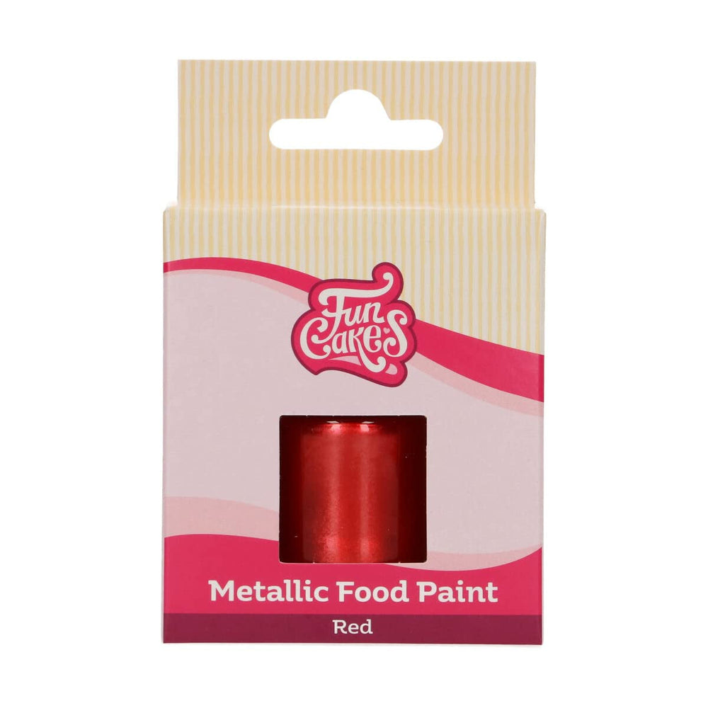 Peinture alimentaire métallisée rouge Funcakes : Créez des effets métalliques sur le fondant, la pâte d'amande, le glaçage royal et les biscuits. Colorant alimentaire 100% comestible, Halal, adapté aux végétariens et végétaliens, 30 ml