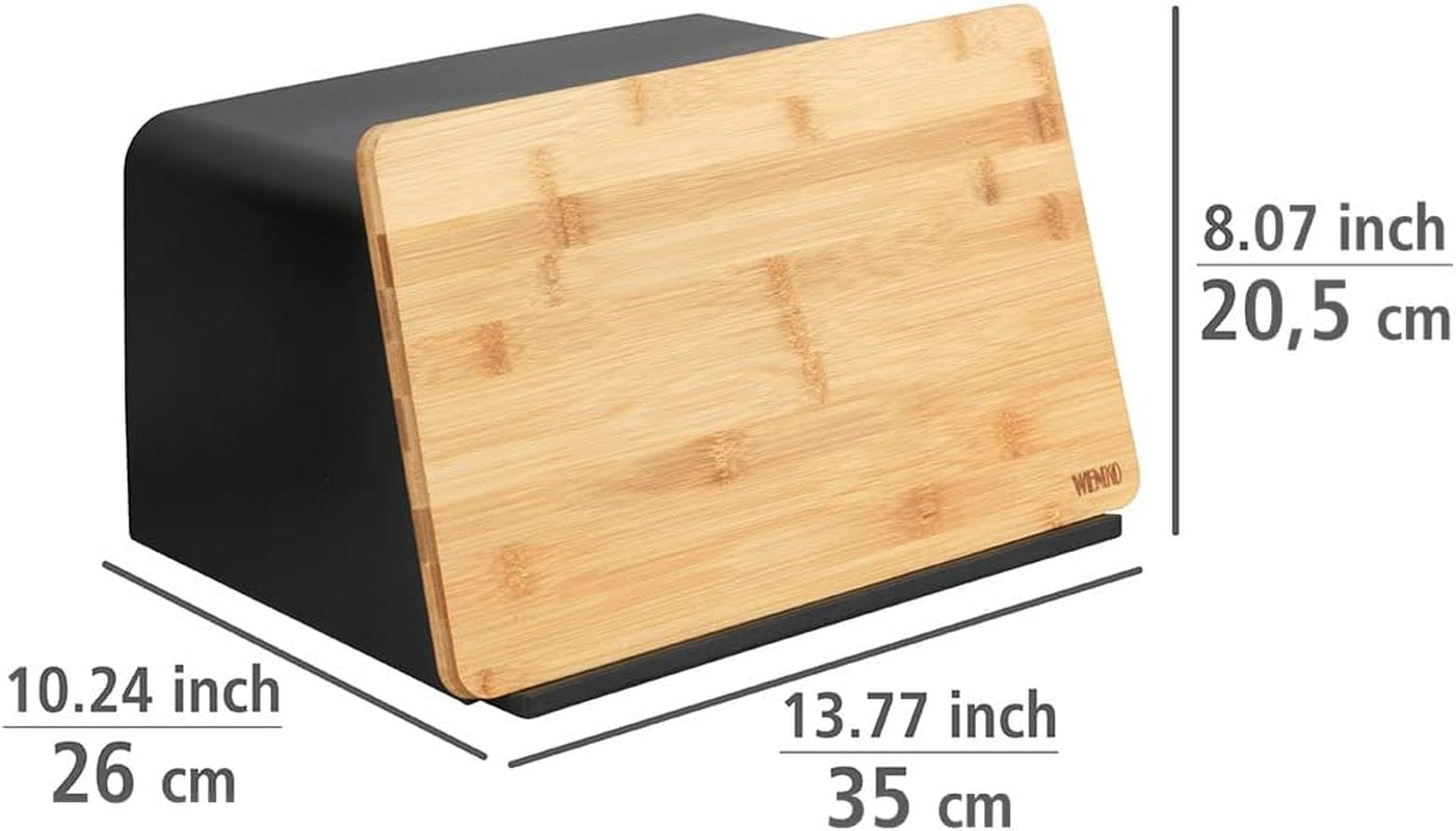 WENKO Corbeille à Pain Kubo avec Planche en Bambou, Rangement à Pain Polyvalent avec Couvercle et Planche à Découper en Bambou Intégrée, Boîte de Conservation des Aliments, Rangement du Pain Durable, 35 x 20,5 x 26 cm, Noir/Naturel Naty Shop