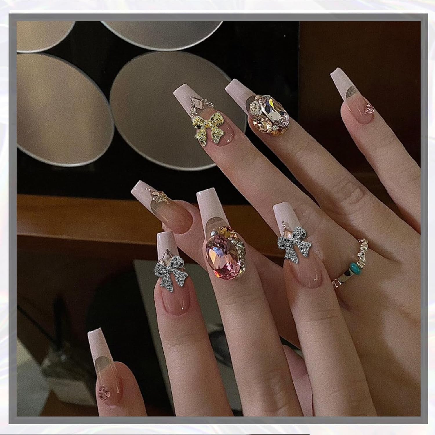 Nœuds à ongles en métal, 30 pièces, nœuds gris or argent, accessoires pour ongles, décorations d'ongles pour femmes et filles, Design Nail Art