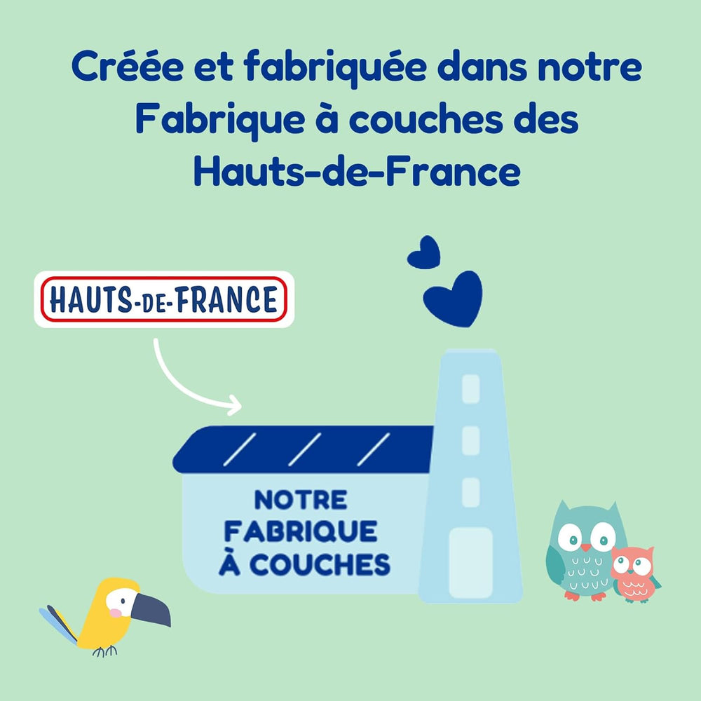 - Couche taille 4 (7 – 18 kg) – pour peaux sensibles – naturelle et très absorbante – étanche 12 heures – ohne unerwünschte Inhaltsstoffe – fabriquée en France – 132 couches