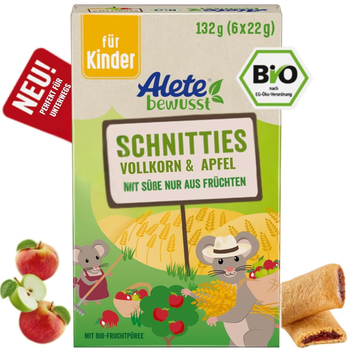 Alete Bio Schnitties grains entiers et pommes 6 X 22 grammes Mère et Enfant Naty Shop 132 grammes