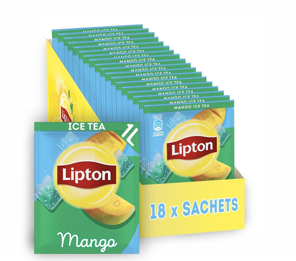 Set de ceai rece Lipton, „Lămâie”, răcoritoare pentru întreaga familie, 18 pliculețe, sub formă de pulbere pentru preparare acasă