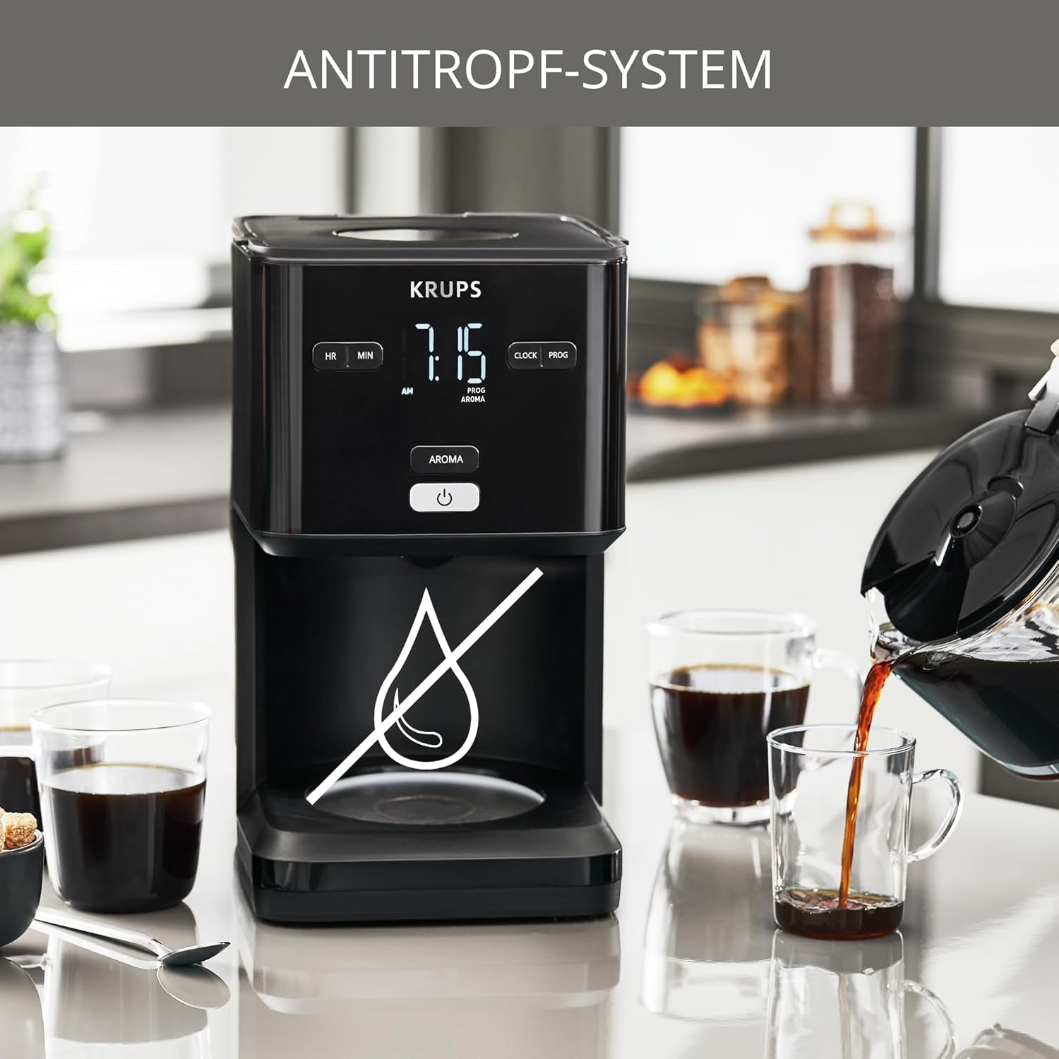 Machine à café Krups Smart'n Light avec minuterie, pour 1,25 litre de café filtre, fonction maintien au chaud, arrêt automatique, noir, KM600810